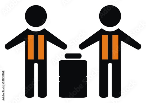 Boaters, two people with life jacket and barrel, vector icon