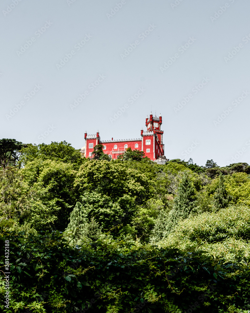 The Pena Palace (Palácio Nacional da Pena) in middle of the forest, Sintra, Portugal.