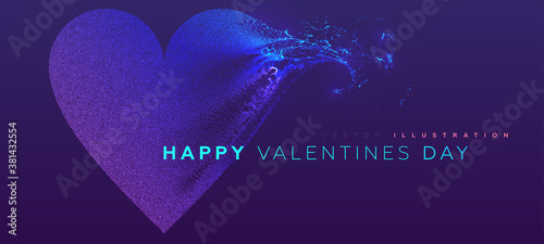 14 february Valentines Day holiday background. Glowing particles liquid dynamic flow heart. Trendy fluid cover design. Eps10 vector illustration