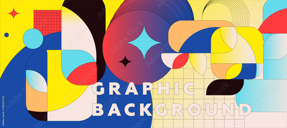 Cover template with bauhaus, memphis and hipster style graphic geometric elements. Applicable for placards, brochures, posters, covers and banners. Vector illustrations.