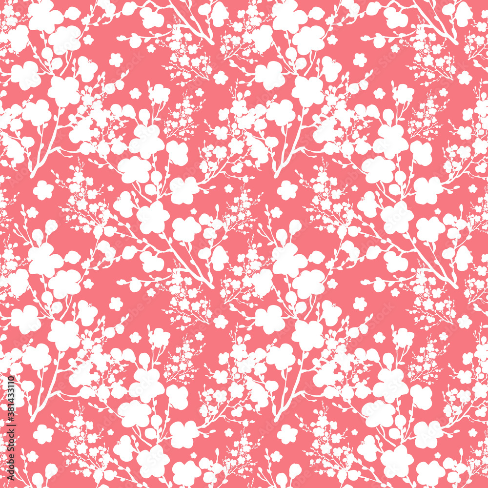 Beautiful floral seamless pattern painted by paints spring branches