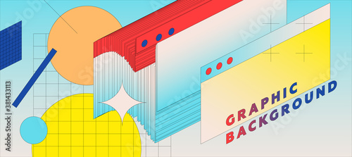 Placard template with abstract geometric shapes, 80s Memphis bright style flat design elements