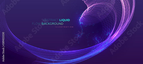 Glowing particles liquid dynamic flow background. Trendy fluid cover design. Eps10 vector illustration