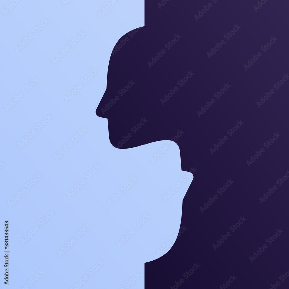 Mental help, psychotherapy and depression emotion concept. Vector flat illustration. Puzzle piece of human face silhouette. Design element for banner, poster, logo.