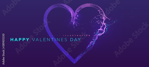 14 february Valentines Day holiday background. Glowing particles liquid dynamic flow heart. Trendy fluid cover design. Eps10 vector illustration