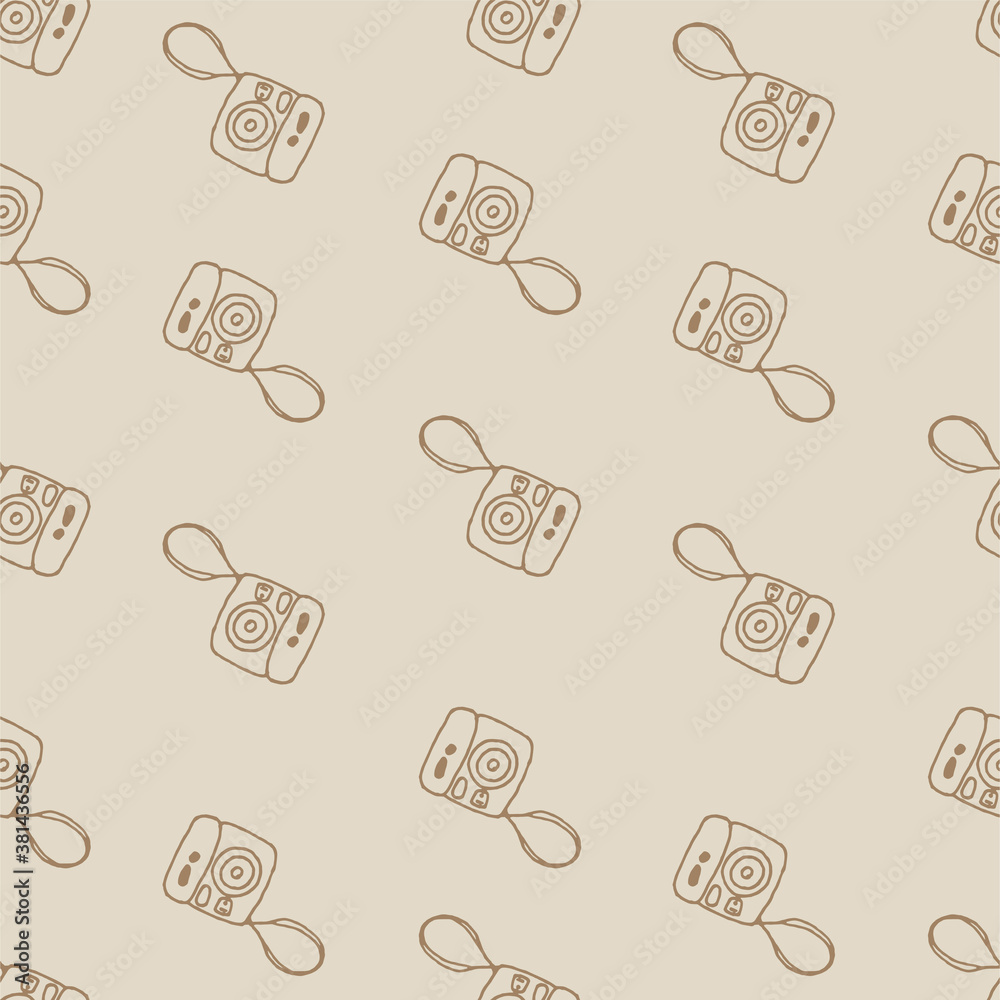 seamless pattern with polaroid on vintage and retro background. hand drawn vector. doodle camera. modern scribble for kids, wallpaper, cover, backdrop, fabric, wrapping paper and gift. cartoon style.