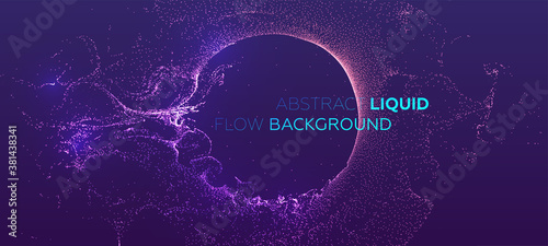 Glowing particles liquid dynamic flow background. Trendy fluid cover design. Eps10 vector illustration