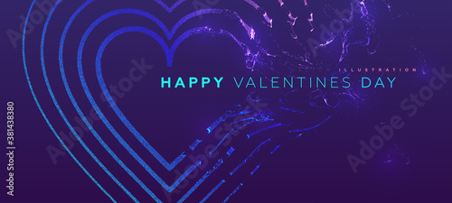 14 february Valentines Day holiday background. Glowing particles liquid dynamic flow heart. Trendy fluid cover design. Eps10 vector illustration