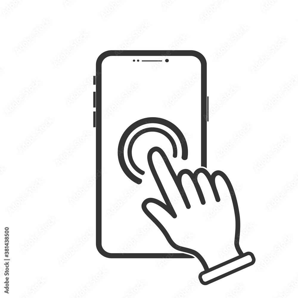 Hand touch screen smartphone icon. Click on the smartphone. Vector icon Hand touch screen smartphone icon. Click on the smartphone. Vector icon