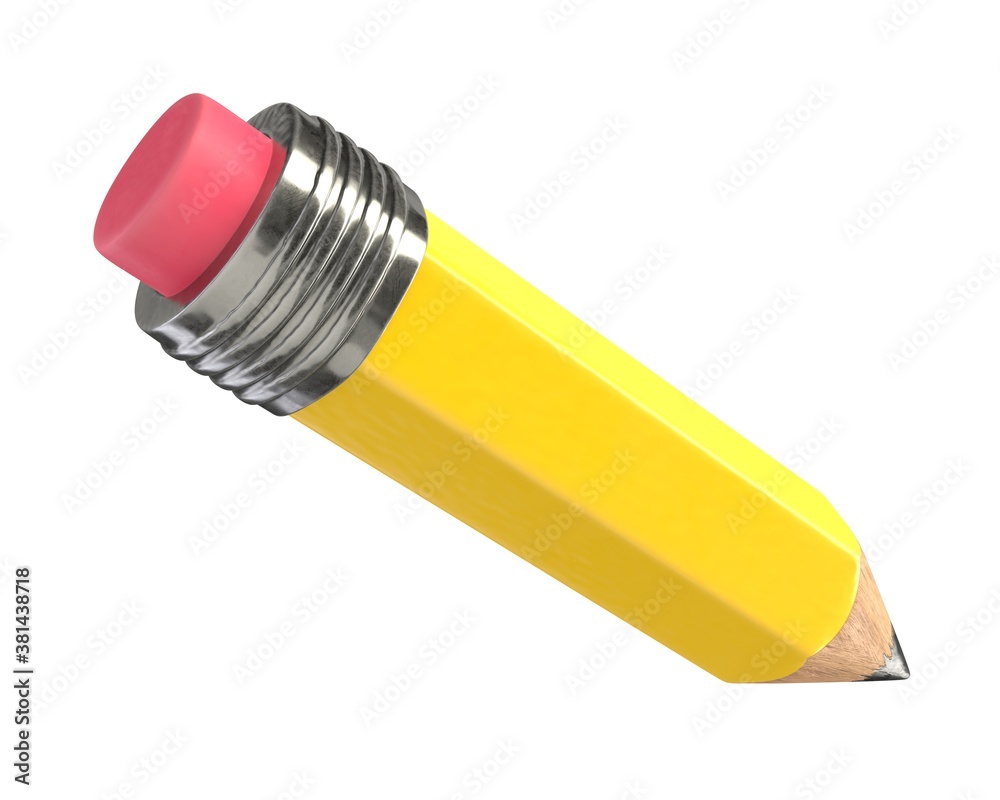3D render of short yellow pencil isolated on white 3D render of short yellow pencil isolated on white