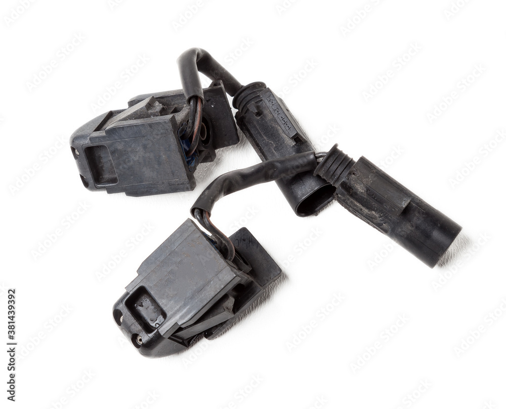 Windscreen washer nozzle on white isolated background. Used Windscreen washer nozzle on white isolated background. Used