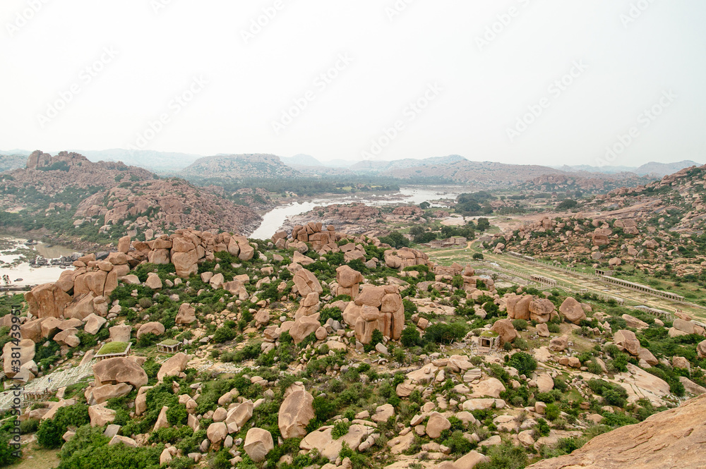 Hampi landscapes and view of Vijayanagara ruins in India