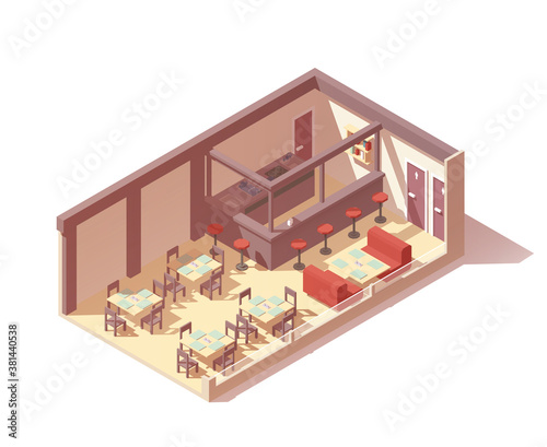 Vector isometric cafe or restaurant interior