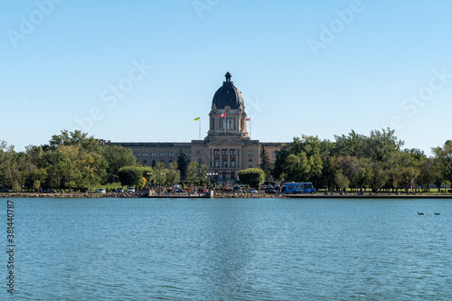 Beautiful view of the facade of Saskatchewan legislative building in Regina, Canada