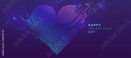 14 february Valentines Day holiday background. Glowing particles liquid dynamic flow heart. Trendy fluid cover design. Eps10 vector illustration