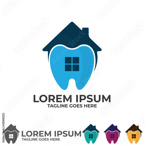 Dental clinic icon with house shape illustration, flat design isolated on white background