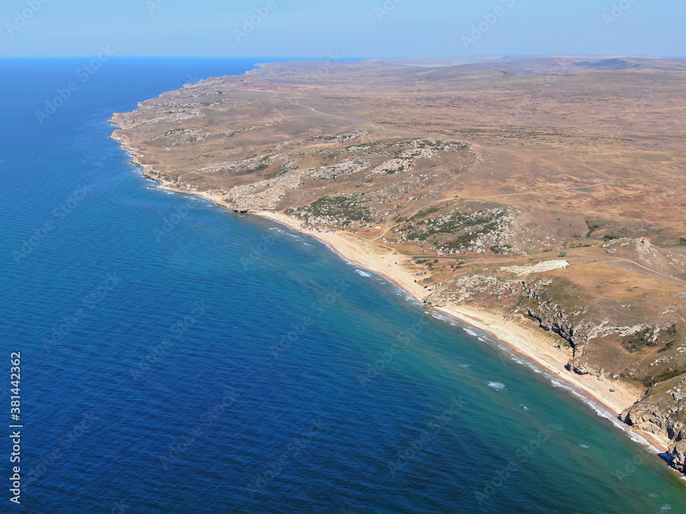 Azov sea lagoon coastline aerial lanscape view