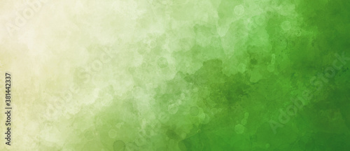 Green watercolor background with white hazy sky with gradient painted texture and grunge in abstract design, Christmas green backgrounds or paper banner