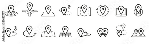 Map pins related icon set. Vector symbols on a white background. Simple pictograms