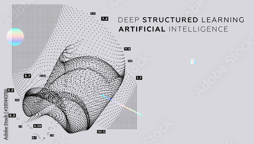 Quantum computing, deep learning artificial intelligence, signal cryptography infographic vector illustrations. Big data algorithms visualization for business, science presentations, posters, covers