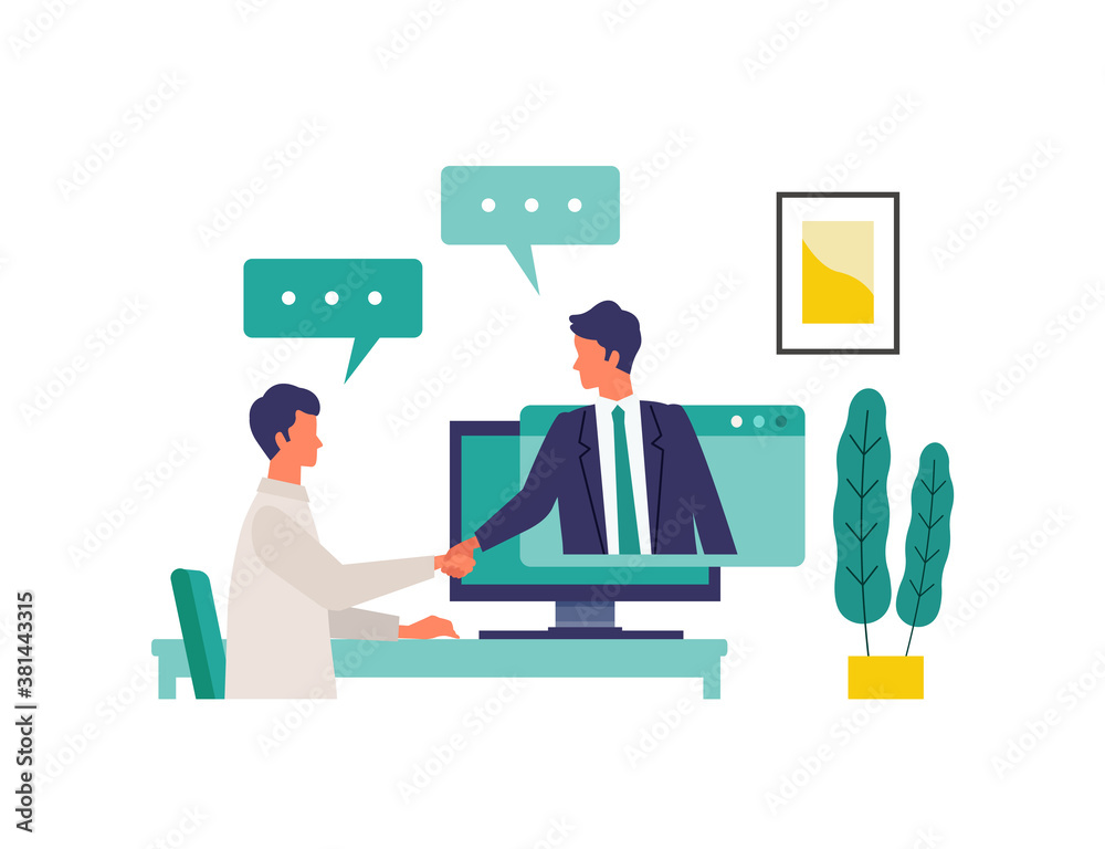 Online business talk concept. Vector illustration of people having communication via telecommuting system. Concept for Business talk.