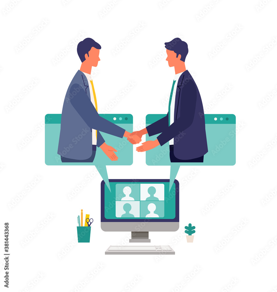 Online business talk concept. Vector illustration of people having communication via telecommuting system. Concept for Business talk. Online business talk concept. Vector illustration of people having communication via telecommuting system. Concept for Business talk.