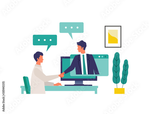 Online business talk concept. Vector illustration of people having communication via telecommuting system. Concept for Business talk.