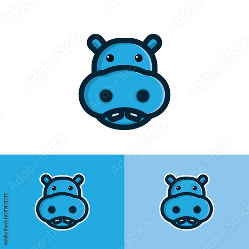 Cute cartoon hippo head icon illustration template