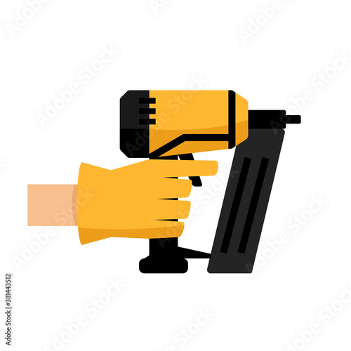 Hand with nail gun icon. Clipart image isolated on white background.