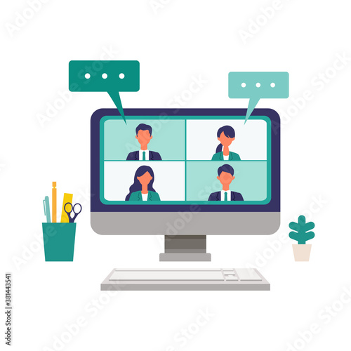 Situation of telecommuting work in the new normal lifestyles. Flat design vector illustration of teleworking people.