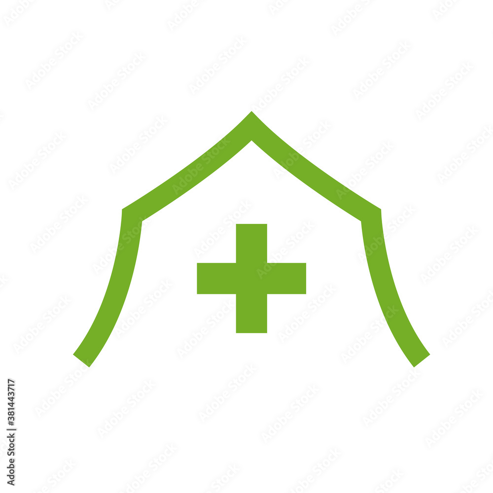 Fototapeta premium Medical camp green line icon. Clipart image isolated on white background.