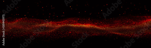 Abstract fire background with a dynamic wave. Wave of particles. Futuristic Technology. Fire flying sparks. 3d rendering.
