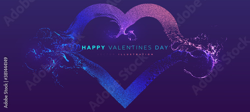 14 february Valentines Day holiday background. Glowing particles liquid dynamic flow heart. Trendy fluid cover design. Eps10 vector illustration