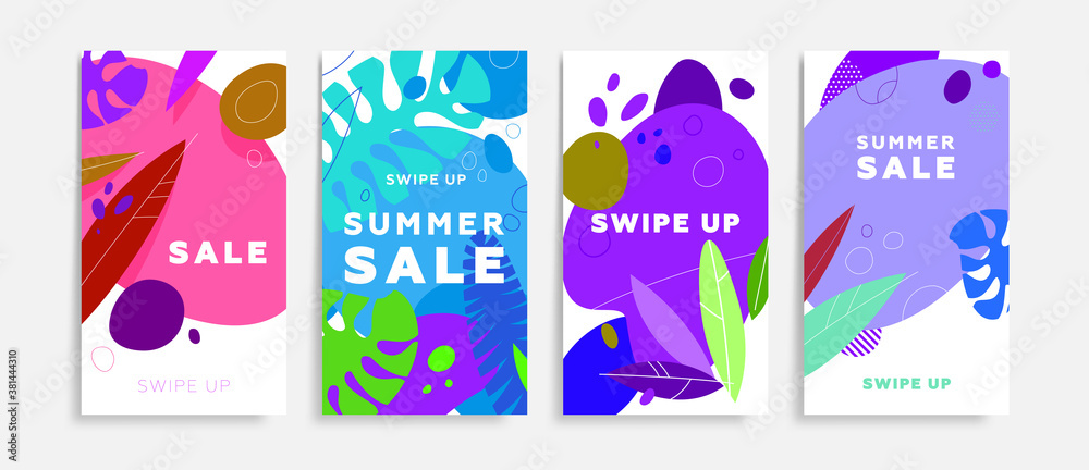 Summer trendy banner background. Liquid fluid elements, tropical leaves and flowers. Eps10 vector illustration Summer trendy banner background. Liquid fluid elements, tropical leaves and flowers. Eps10 vector illustration