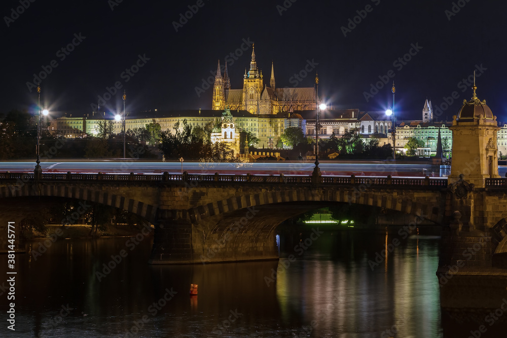 view of Prague castle in evening