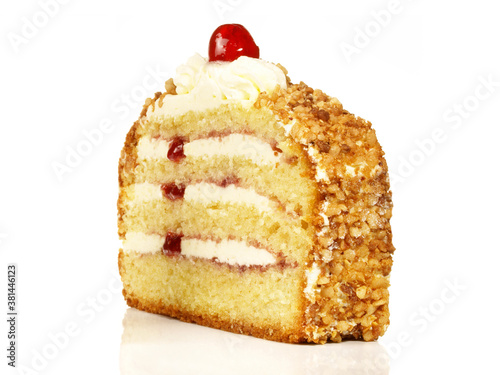 Принти на полотні German Biscuit Cream Cake with Brittle on white Background - Isolated