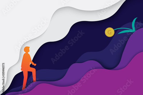 A man was going up the hill for gold illustration