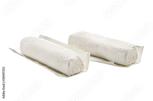 fresh italian white cheese caprino isolated on white background