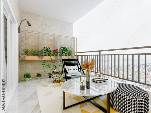 Modern city high-rise residential open garden balcony design, comfortable and comfortable