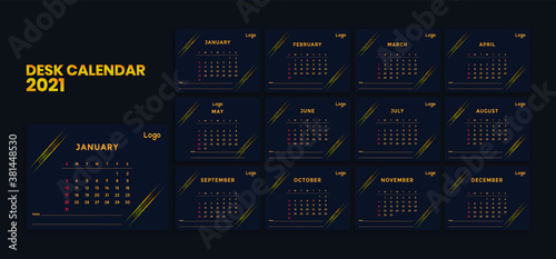 Calendar template for 2021. Blackish printable Premium free Vector.Corporate and business calendar.