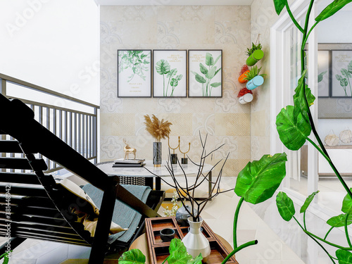 Modern city high-rise residential open garden balcony design, comfortable and comfortable