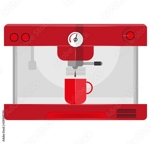 Red Coffee machine with coffee cup. Flat design vector illustration