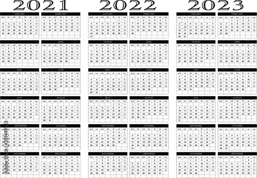 Calendario años 2021, 2022, 2023
