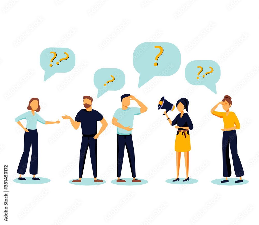 Vector illustration of communication of people in search of solutions to problems, use in web-projects and applications, Vector illustration of communication of people in search of solutions to problems, use in web-projects and applications,