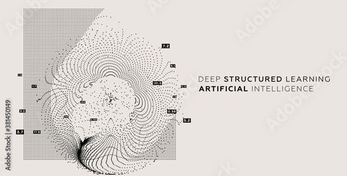 Quantum computing, deep learning artificial intelligence, signal cryptography infographic vector illustrations. Big data algorithms visualization for business, science presentations, posters, covers