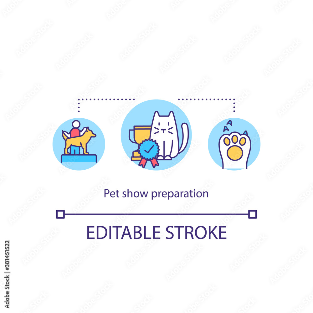 Pet show preparation concept icon. Grooming and clipping animal for exhibition idea thin line illustration. Preparing tips. Vector isolated outline RGB color drawing. Editable stroke