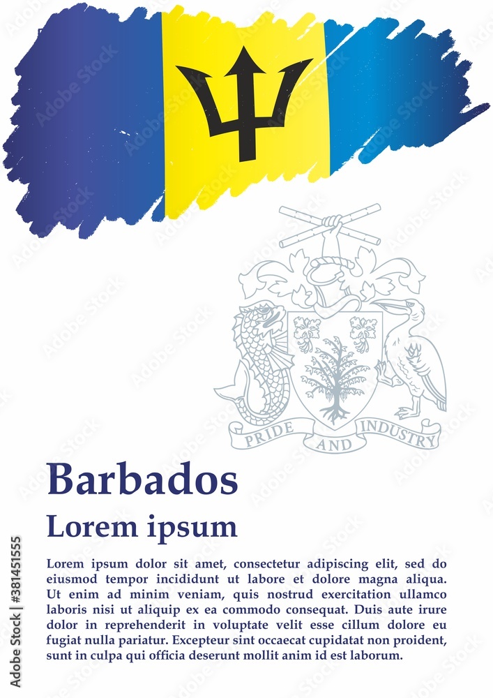 Flag of Barbados, Barbados. Template for award design, an official document with the flag of Barbados. Bright, colorful vector illustration.
