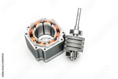 Obraz na płótnie Stepper motor, disassembled, on white