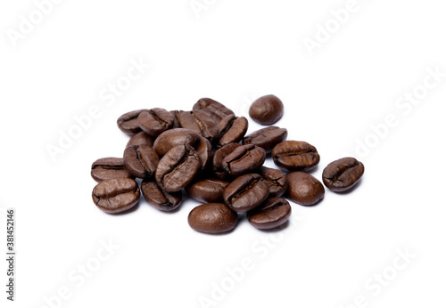 Roasted coffee beans isolated on white background