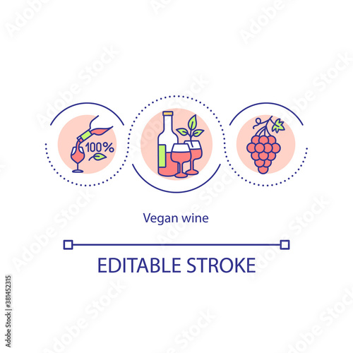 Vegan wine concept icon. Organic drinks types. Healthy eating lifestyle ideas. Vegetarian lifestyle idea thin line illustration. Vector isolated outline RGB color drawing. Editable stroke